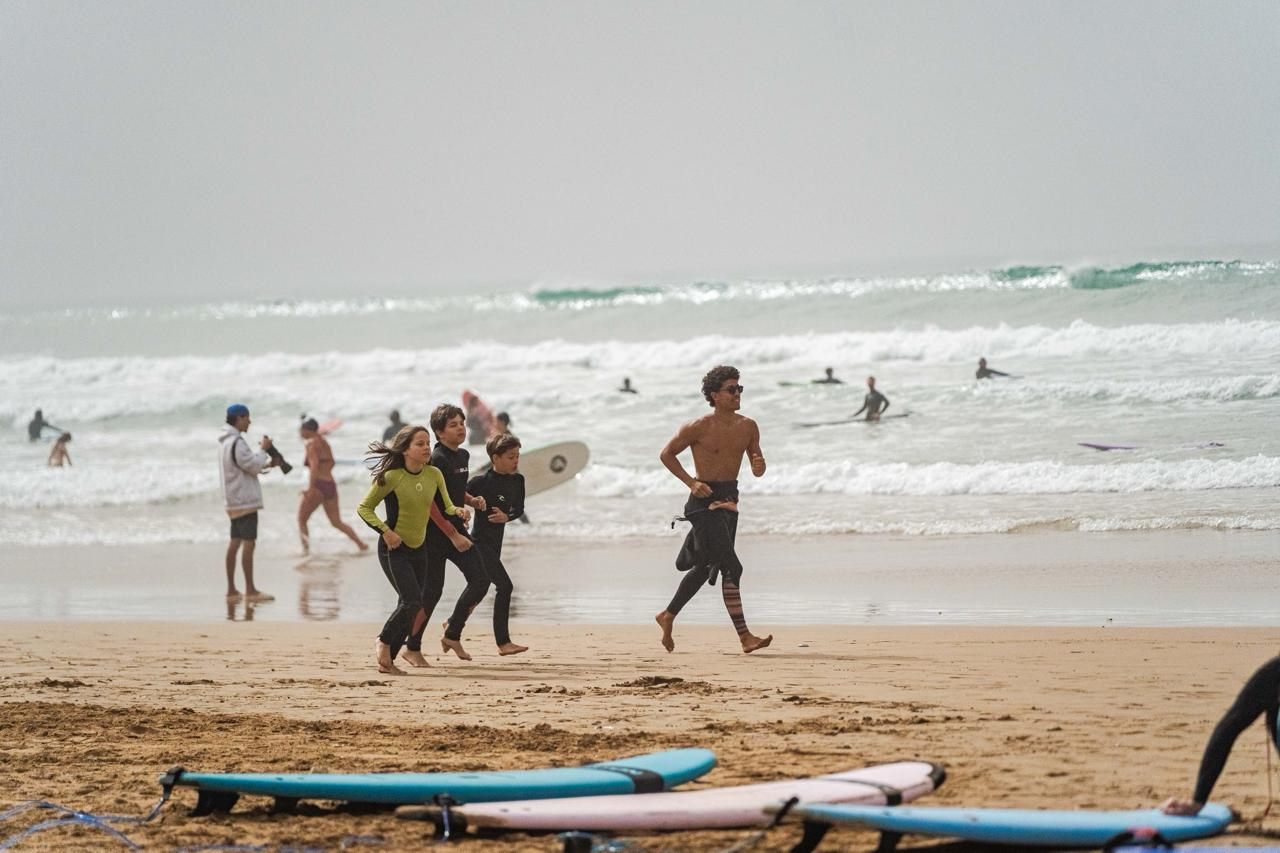 Kids private group surf lesson in Taghazout with certified instructor